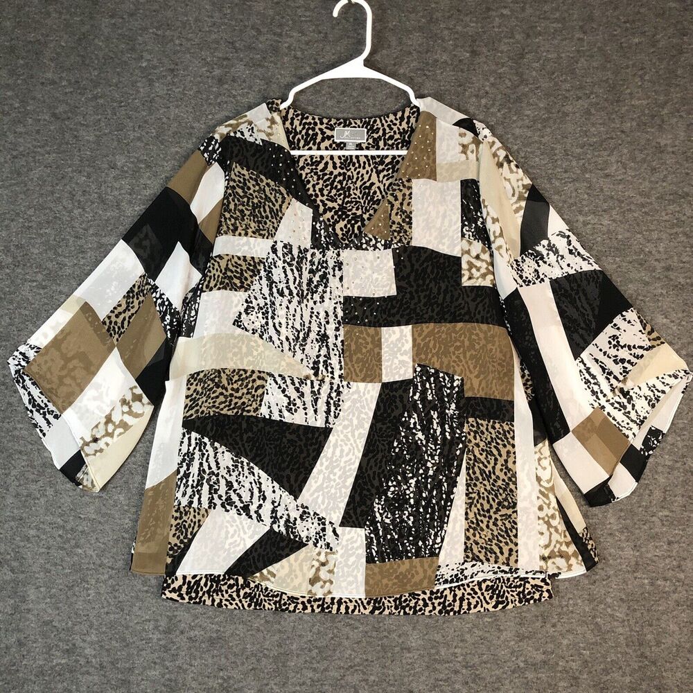 JM Collection Top Women XL Leopard Print Tunic 3/4-SLV Earth Tones Studded Lined